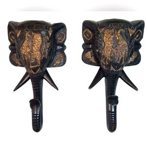 Elephant Head Wooden Wall Decor - Black and Gold